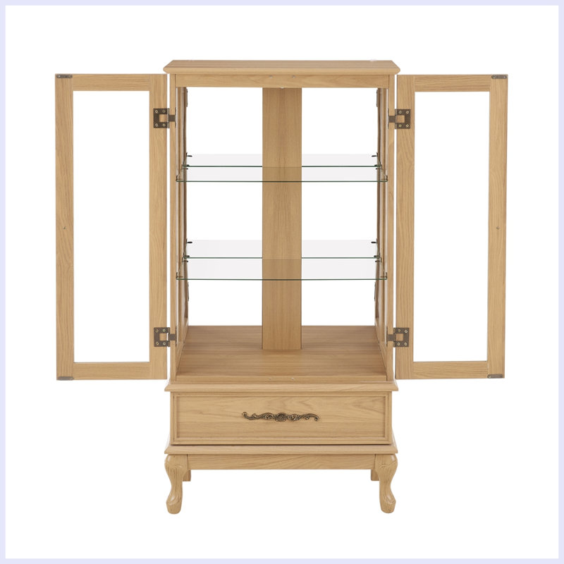 Modern Cabinet Sideboard with Adjustable Glass Shelves 2 Doors and 1 drawer, Light Oak