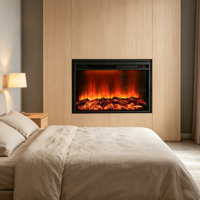 Foyer électrique encastrable 30 pouces avec flammes à DEL 7 couleurs, télécommande, chauffage et thermostat 1500 W, poêle à infrarouges certifié ETL
