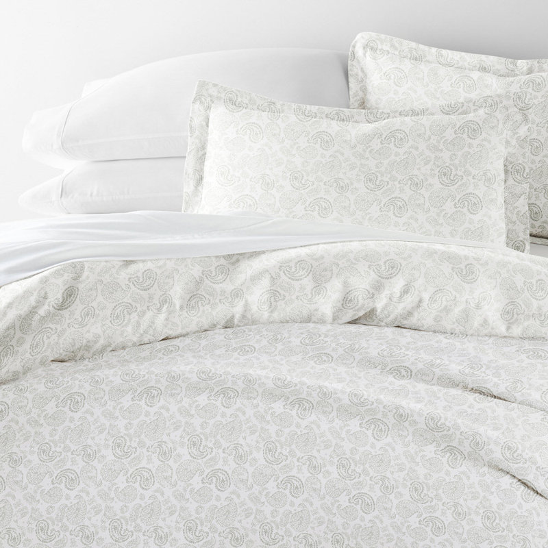 Duvet Cover Set Patterned Microfiber Ultra Soft Bedding in Coarse Paisley, Gray, Queen Duvet Cover + 2 Standard Shams