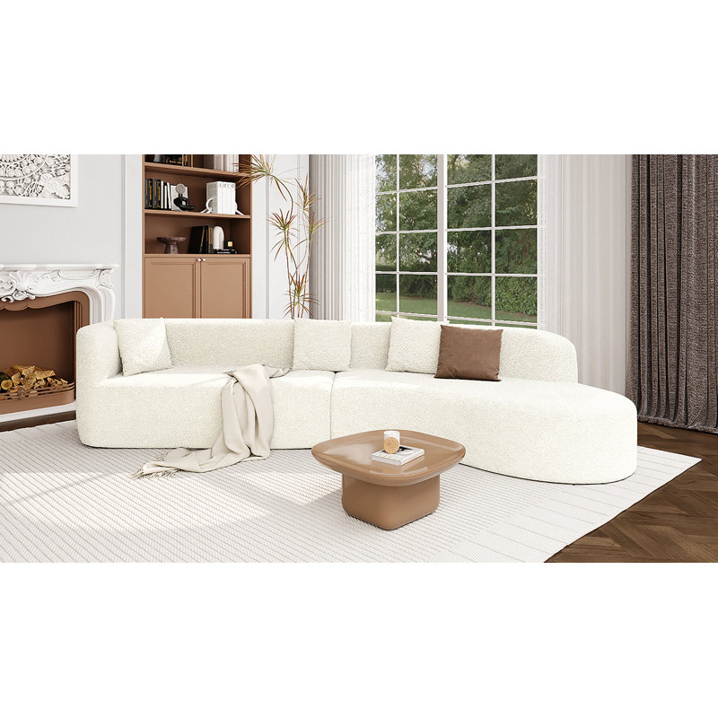 Canapé modulaire de 132 po au design incurvé, canapé modulaire en chenille 2 pièces avec 4 coussins, éponge moelleuse et coussin à ressorts, grand canapé modulaire en éponge pour le salon