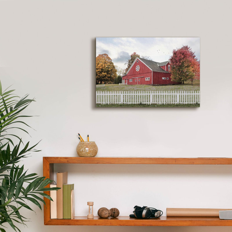 «Fall Barn» par Lori Deiter, art mural sur toile, H 12 po x l 18 po