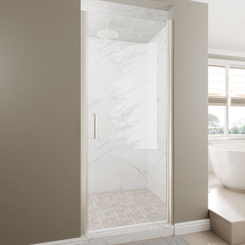 Porte de douche pivotante en verre sans cadre, Nickel brossé, 32"W x 72"H