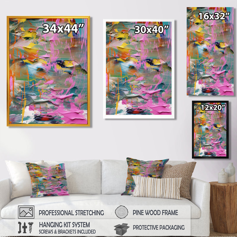 «Miami Sunset Celebration I», art mural abstrait, H 20 po x l 12 po x P 1 po, Toile avec cadre flottant noir