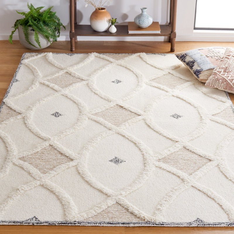 Tapis en laine / coton touffeté à la main Dalontae brun / ivoire, Rectangle 4 pi x 6 pi