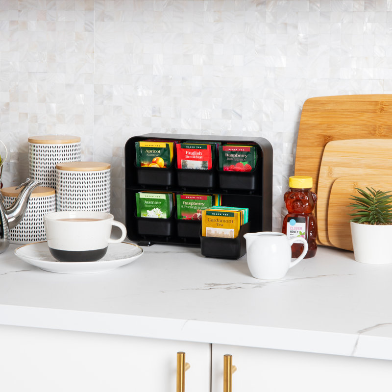 Mind Reader Tea Bag Organizer, Tea Station Organizer, Countertop Storage, Kitchen, Plastic, 10.25"L x 3.25"W x 7.75"H