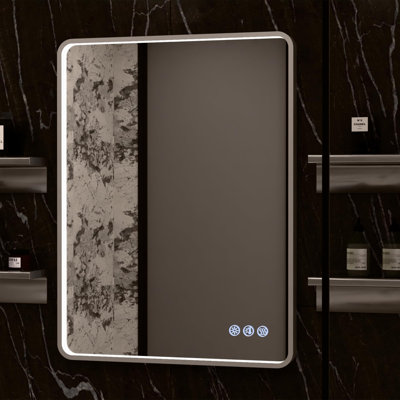 Lucid Collection Front Illuminated 24in x 32in Rectangular LED Mirror in Titanium Edge Frame with Defogger, CCT Color Temperature Selectability, and Brightness Control with Cleat for Vertical or Horizontal Wall Mounting