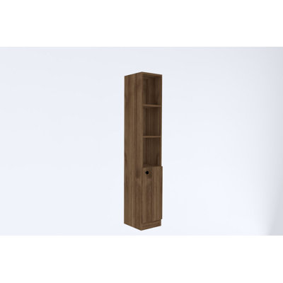 Modern Bathroom Cabinet, Walnut Color, 11.8 x 67.0 x 11.6 inches | 100% Melamine Coated Particle Board, Thickness: 0.7 inches | Features Numerous Shelves, Wall-Mountable, Additional Storage, Stylish & Functional Design