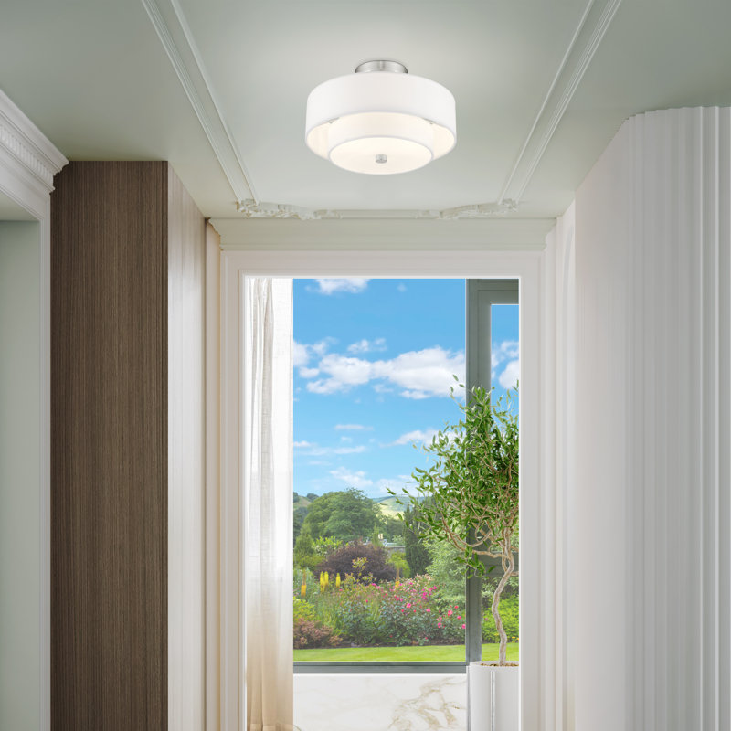 Betel Fabric Semi Flush Mount, 8.25" H x 13" W x 13" D, Brushed Nickel