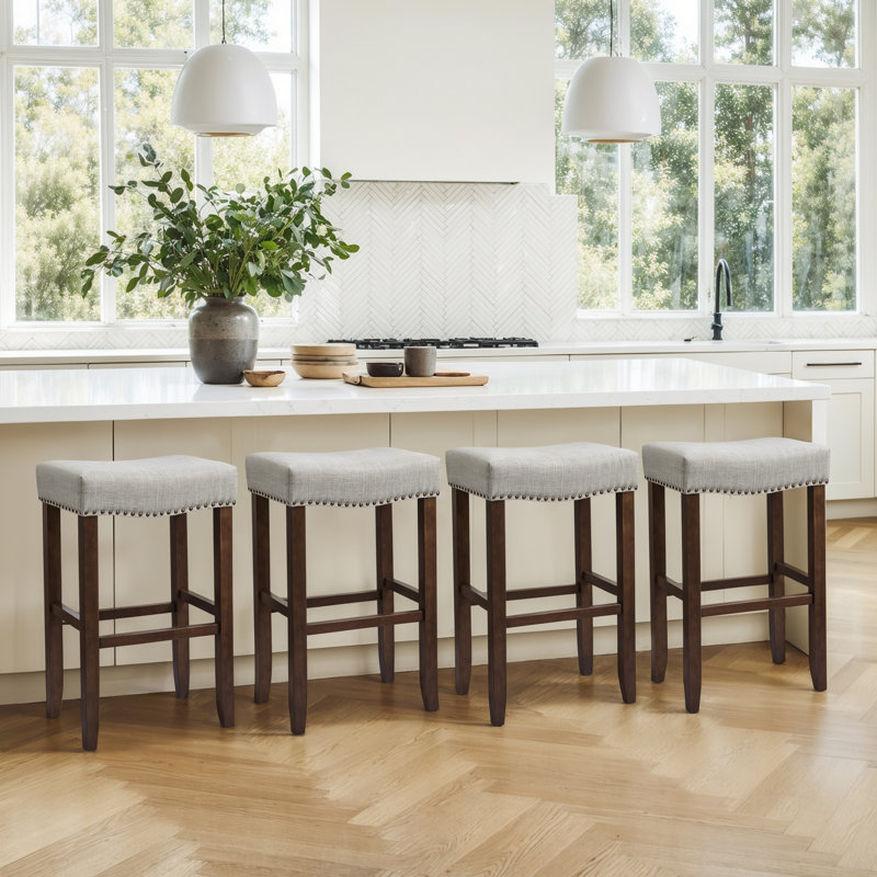 Tabouret de bar moderne avec siège en bois Jaeshon, Tabouret de comptoir (siège d'une hauteur de 24,4, Gris clair, 4