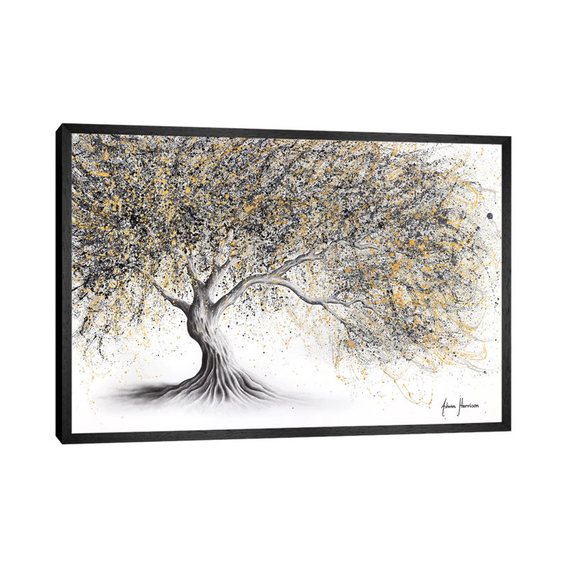 Golden Onyx Tree 1 Piece Wall Art on Canvas, 152.5 cm H x 101.5 cm W, Black Framed