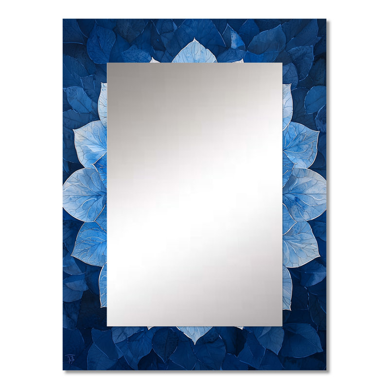 Bleu et blanc hydrangées kaléidoscope hydrangées - hydrangées, miroir mural unique, 32 po x 24 po