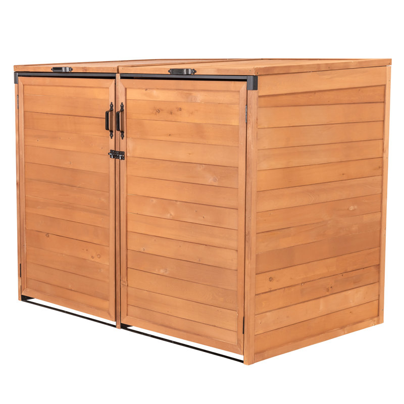 Horizontal Solid Wood Lean-To Garbage Shed, 50" H x 59" W x 37" D