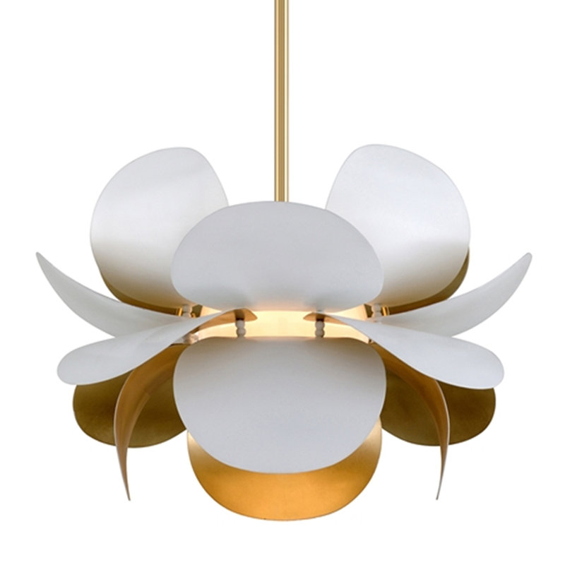 Lustre 1 lumière Ginger, H 17,25 po x l 26,25 po x P 26,25 po, Combo feuille d'or / blanc doux