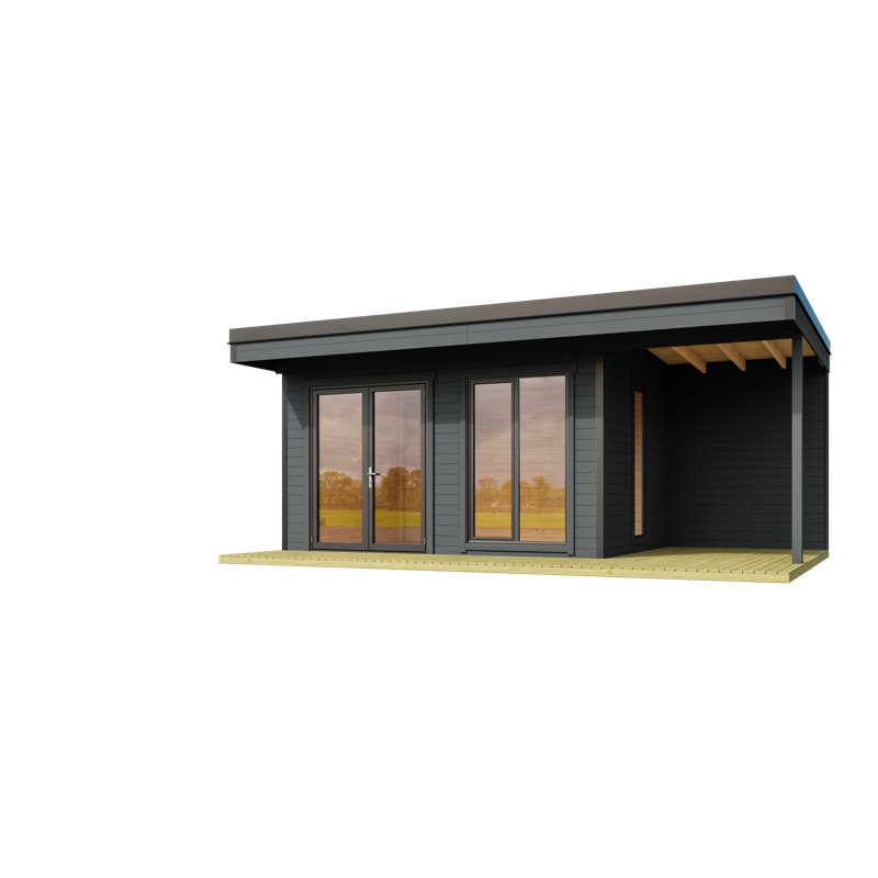 Lasita Domeo 7 - 13.5 x 10 Ft. Premium Log Cabin With Aluminium Doors And Windows (44mm), Brown