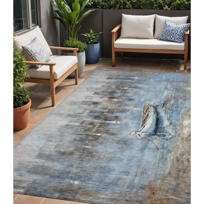 Tapis intérieur / extérieur 5 pi x 8 pi bleu et beige