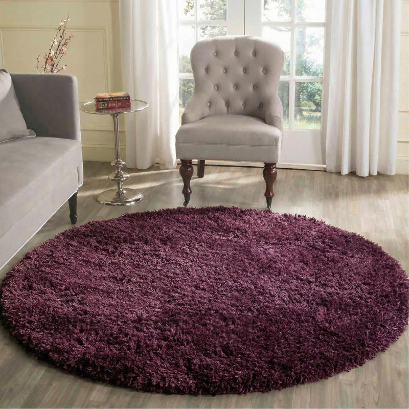 Esterly Solid Colour Shag Area Rug, Round 120cm