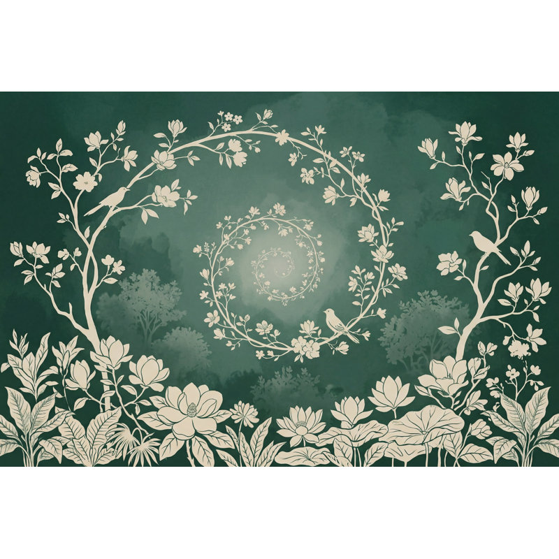 Papier peint couronne de fleurs à spirale Voody, 160 po x 108 po, Texturé non collé