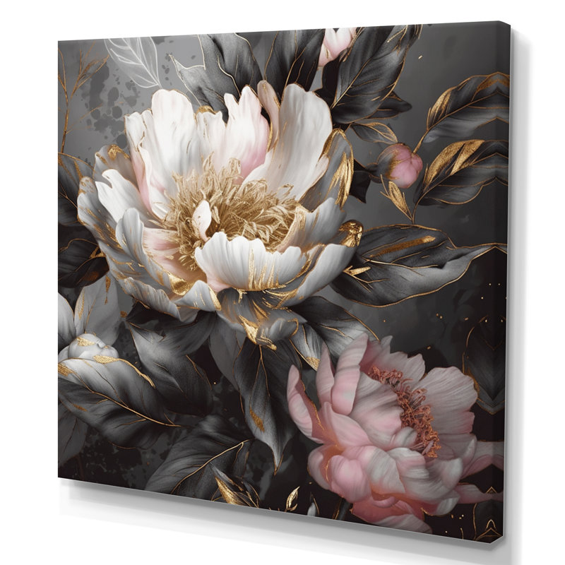 Pink Grey Peonies Blooming II - Print, 30" H x 30" W, Wrapped Canvas