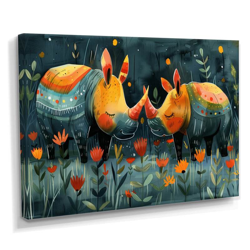 Terrina - Rhinocéros, art mural animal, Toile tendue, H 12 po x l 20 po