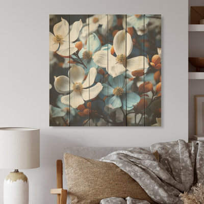 Fleurs, cornouiller, éclats de fleurs, cornouiller, art mural sur bois de pin naturel