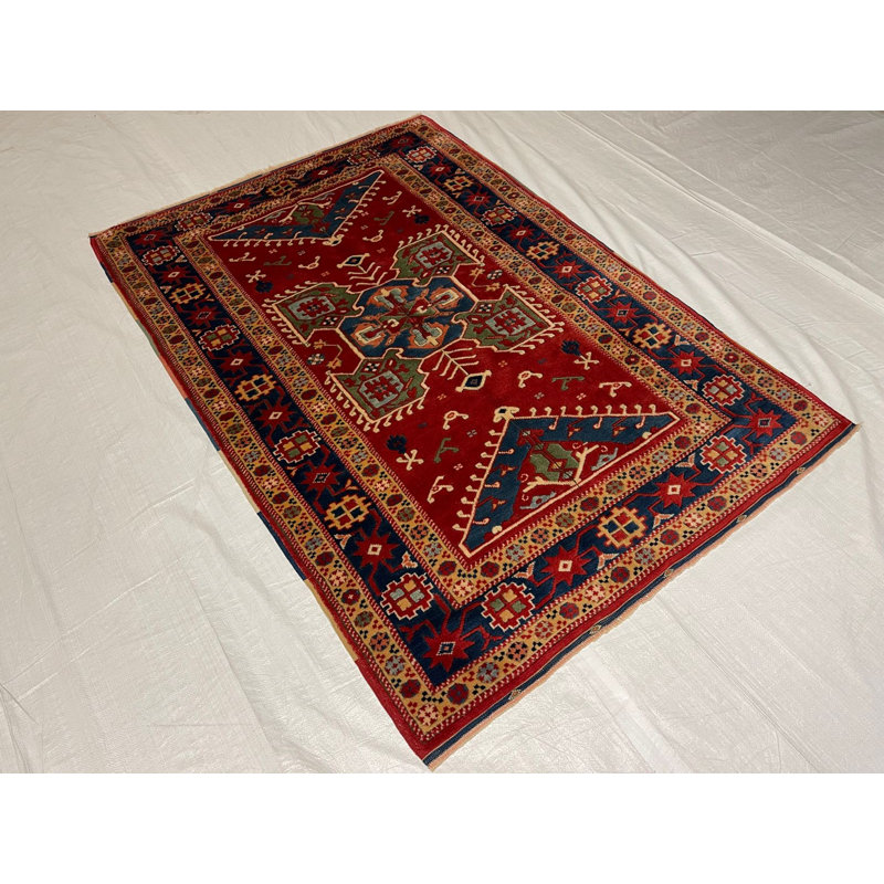 Tapis turc rétro fait à la main 4 pi x 5 po Anatolian