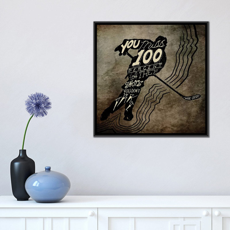 «100% of the Shots», impression sur toile, H 18 po x l 18 po x P 1,5 po, Toile avec cadre noir, Pas de tapis