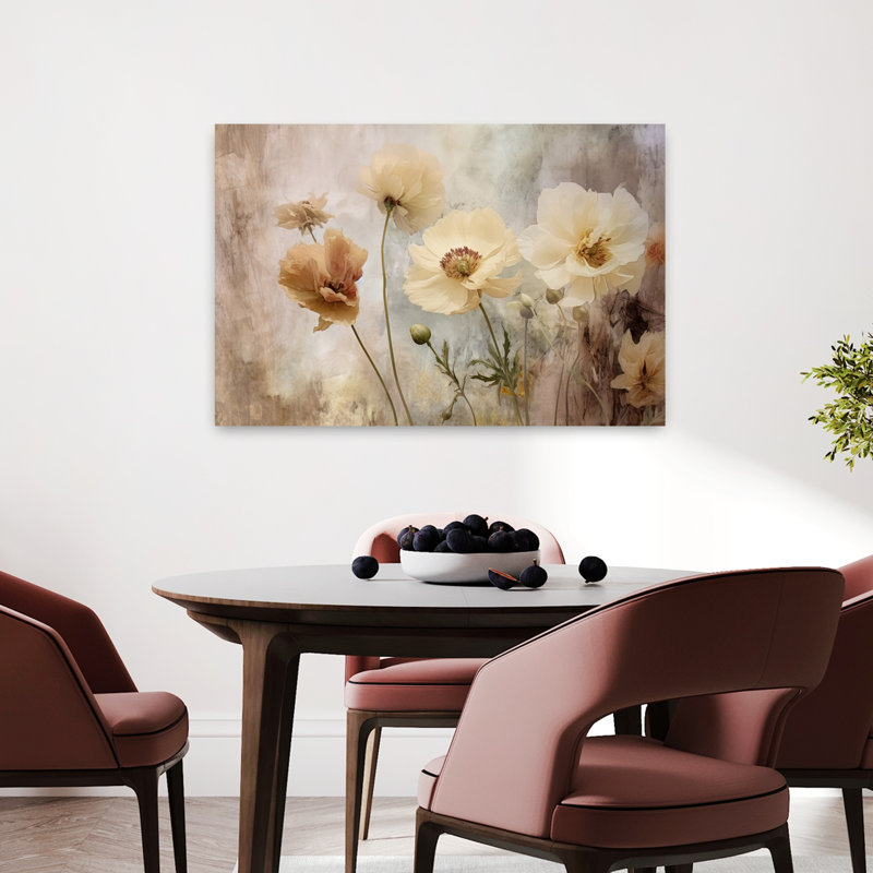 Art contemporain abstrait avec pivoines impressionnistes, H 24 po x l 36 po