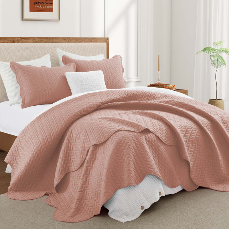 Embossed Microfiber Quilt Coverlet Set, Peach, Twin ( 66 Inc x 86 Inc )