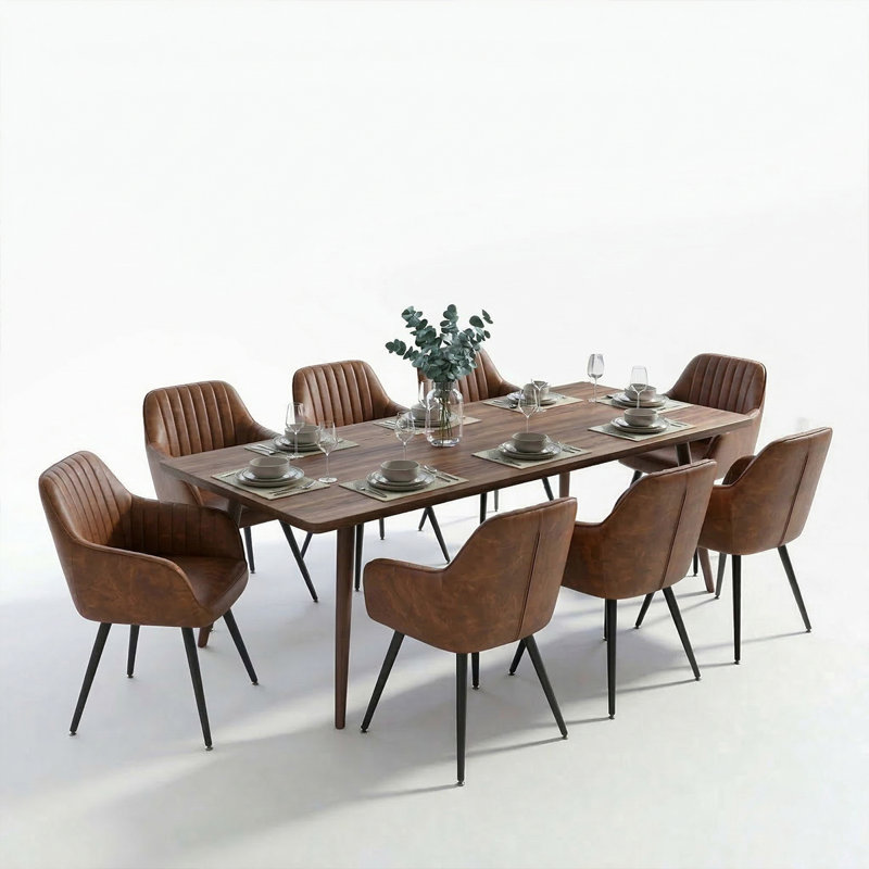 Modern Faux Leather Dining Chair with Arms, Brown