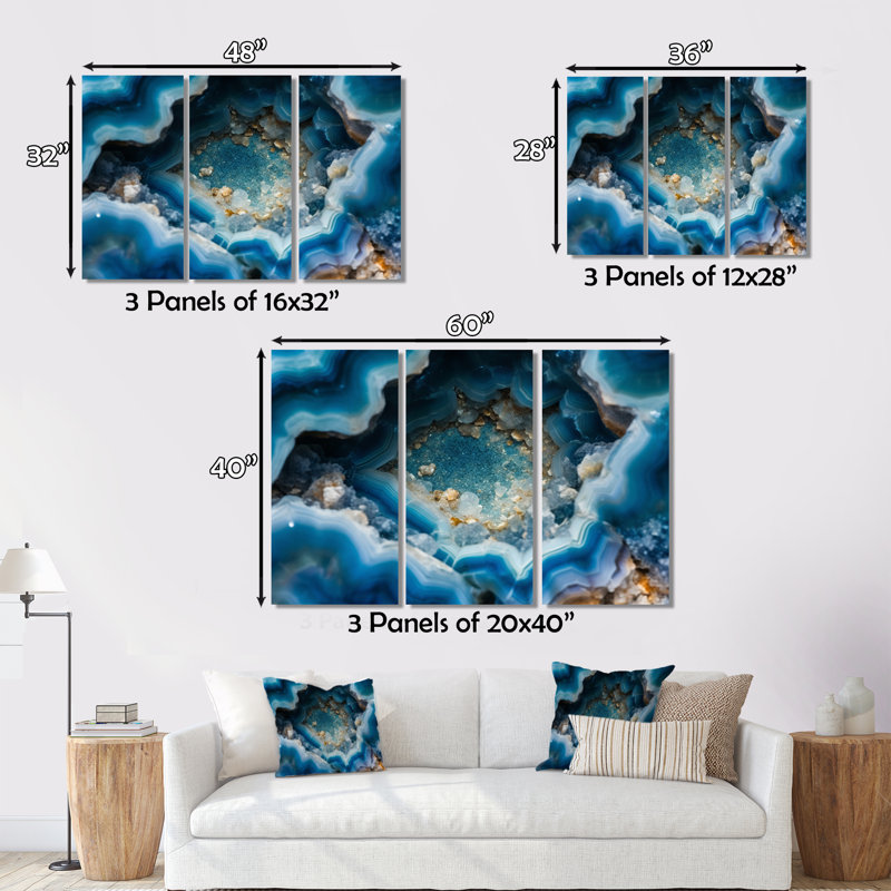 Geode Gems I sur toile, 3 pièces, H 32 po x l 48 po x P 1 po