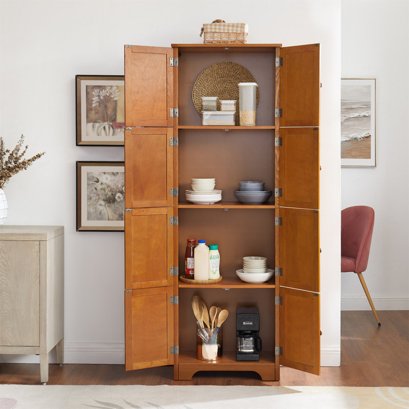 Armoire de rangement haute 72,4 "avec 8 portes et 4 tablettes, Chêne