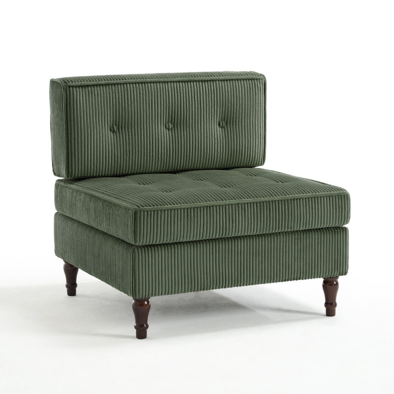 Fauteuil capitonné en velours côtelé, Vert foncé