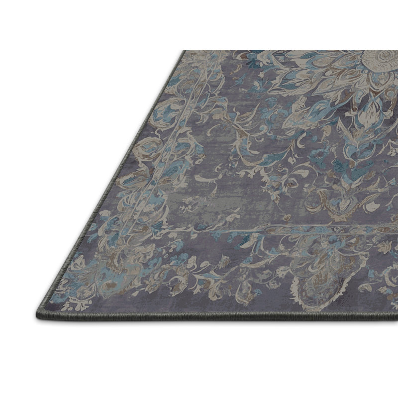 Tapis gris soyeux et moelleux, Rond 4 pi