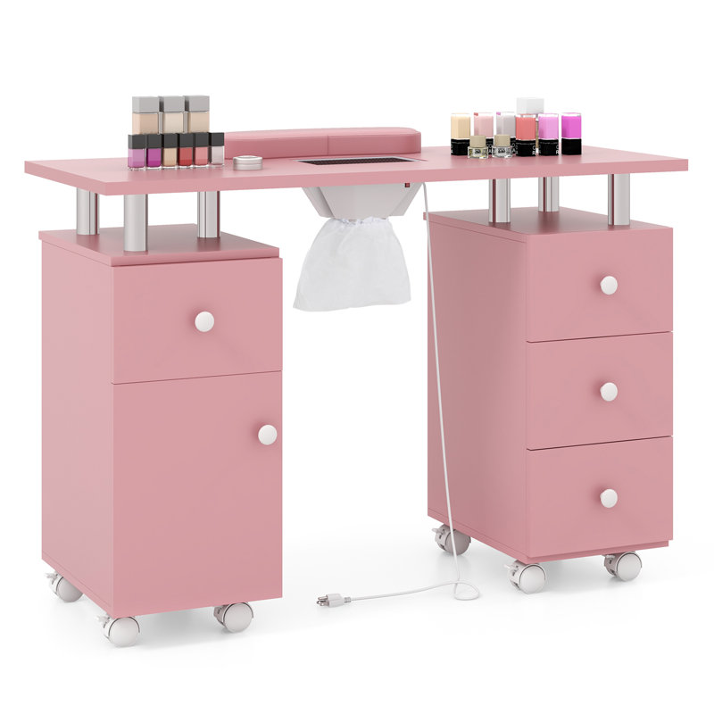Table à manucure cloueuse avec collecteur de poussière électrique , Rose