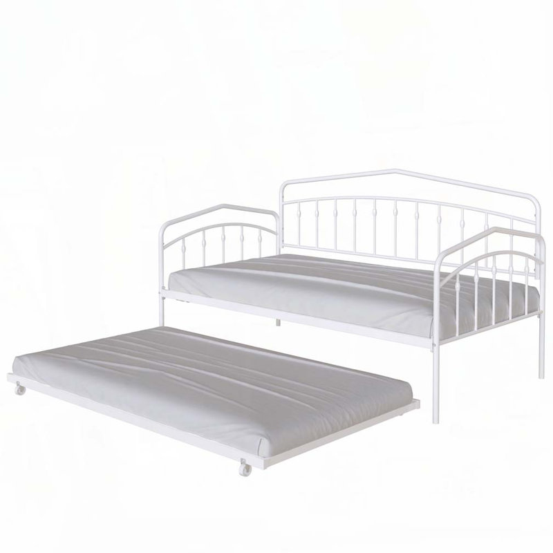 Metal Frame Daybed with Trundle, White