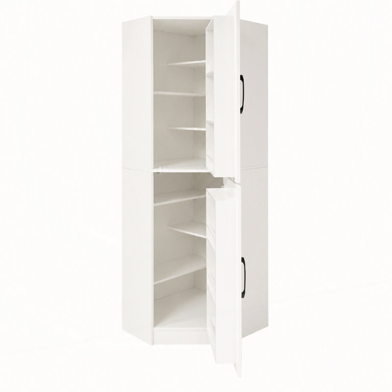 Armoire de coin blanche avec 2 portes, tablettes et organisateurs de porte