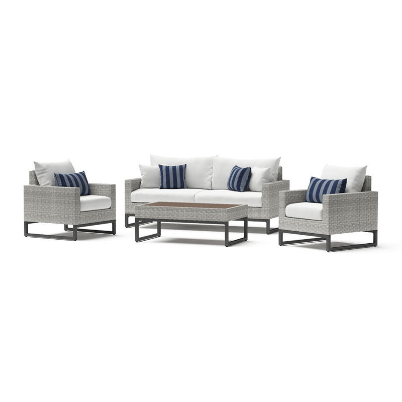 Milo 4 Piece Rattan Sunbrella Sofa Set with Cushions, Beige, Gray