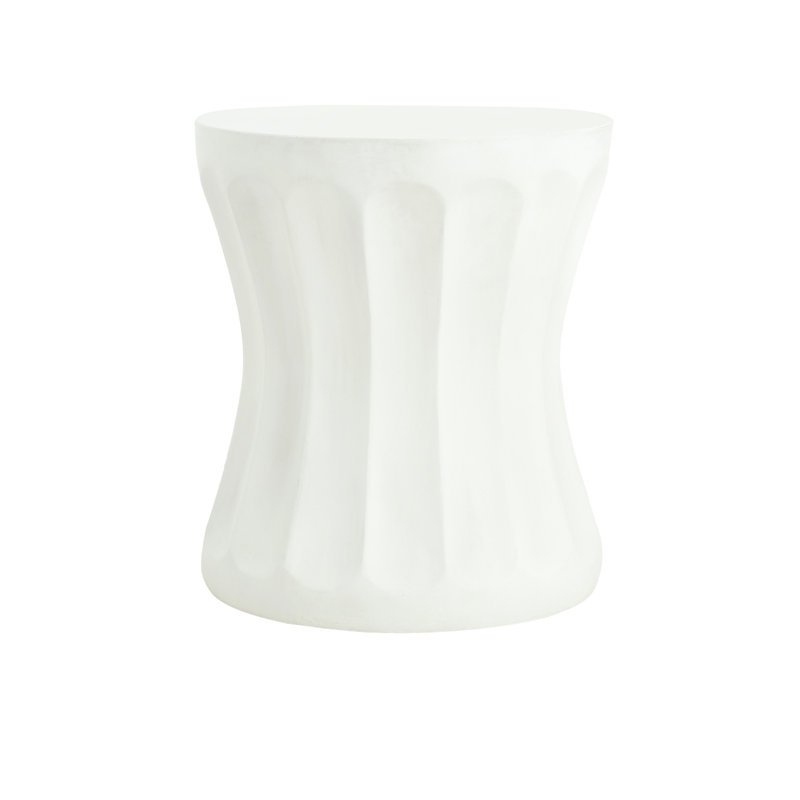 Table d'appoint ronde d'extérieur blanc antique, légère, design à taille cintrée, pour salon et jardin, aucun assemblage requis, 40,6 cm L x 46,6 cm H, en béton, convient également à un usage intérieur.