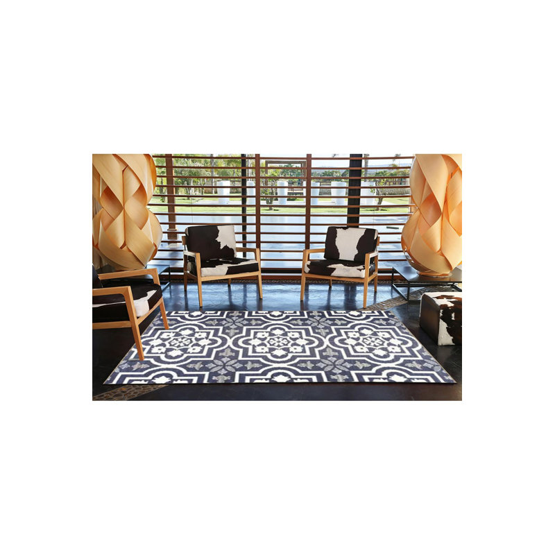 Tapis décoratif bleu marine à motif traditionnel, Sous-tapis carré 3 pi 3 po inclus