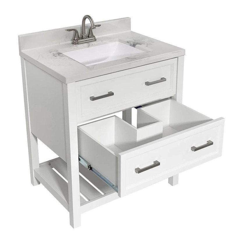 Milan 31'' White Single Bathroom Vanity with Carrara Marble Top