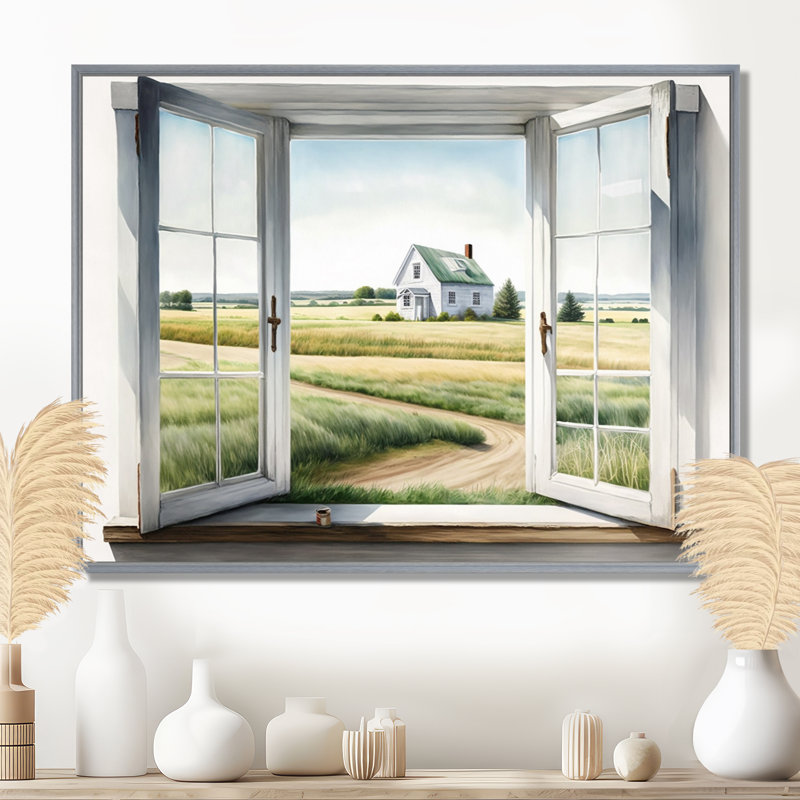 «Window to Landscape Views II», reproduction sur toile, H 12 po x l 20 po x P 1 po, Encadrement argenté