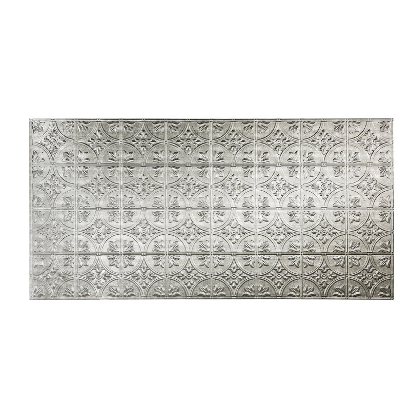Panneau mural décoratif en vinyle 4 pi x 8 pi FASÄDE style traditionnel / motif 2, Argent Crosshatch