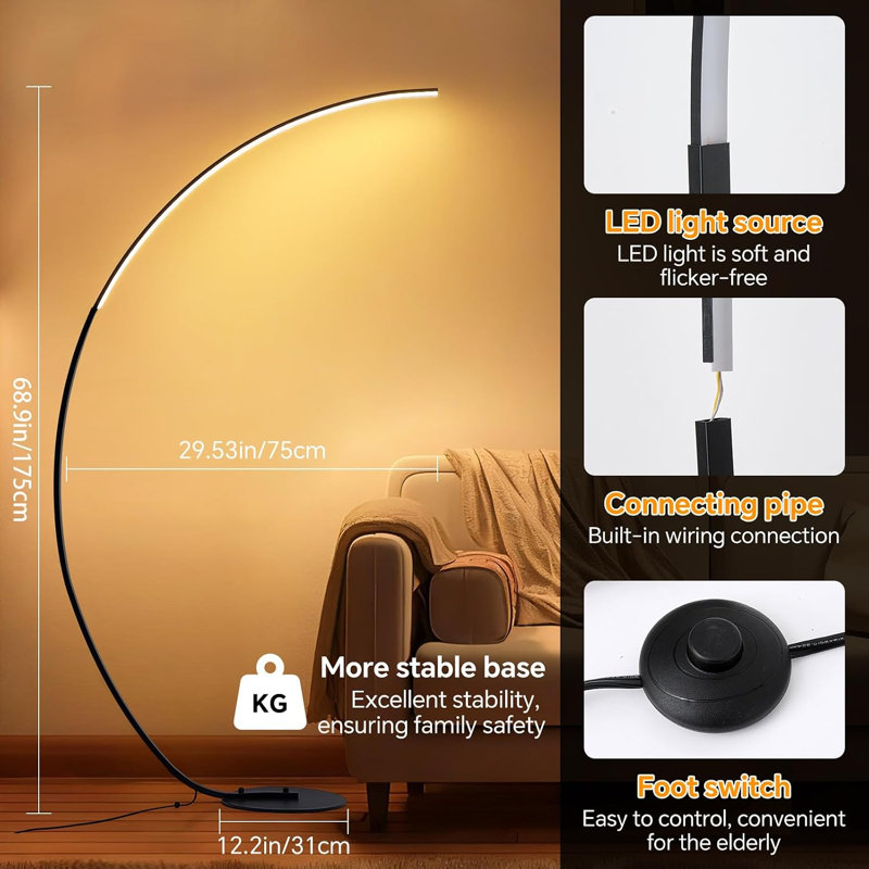 175cm Polished Arched Floor Lamp Set