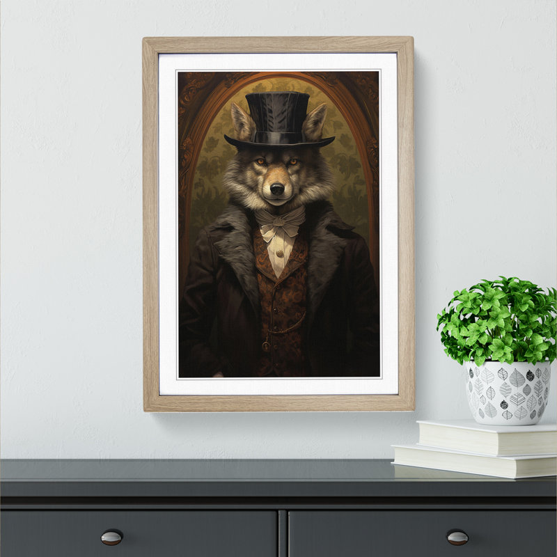 Wolf Victorian - Single Picture Frame Print on Wood, 64cm H x 46cm W x 2cm D, Oak