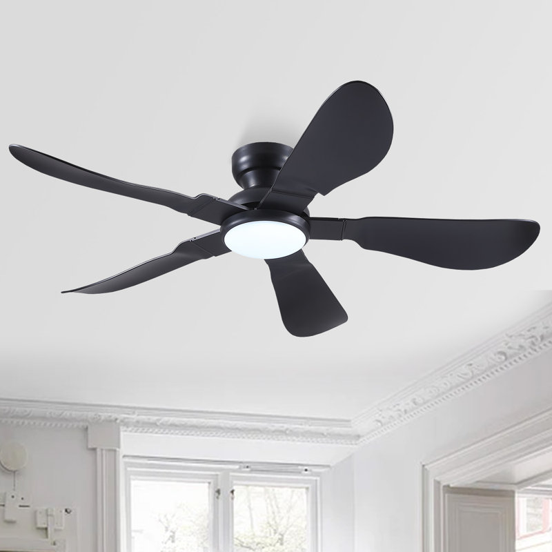Ventilateur de plafond encastré avec lumière et télécommande / app, Black, 52" Wide