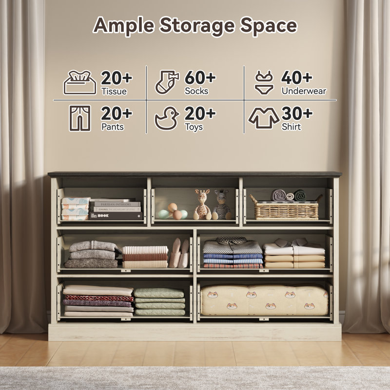Hallah 3 Pieces Bedroom Set,7 Dresser Chest and 5 Dresser Chest with Storage Cabinet, Gray/White