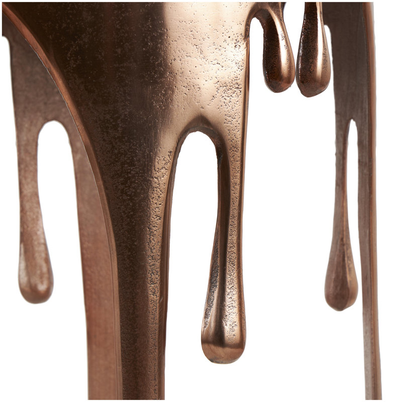 Cole and Grey Aluminum Metal Drip Abstract Copper Side End Accent Table with Melting-Designed Legs and Black Glass Top