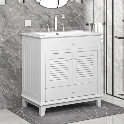 Meuble-lavabo 30 po avec lavabo, armoire de salle de bain avec deux portes et un tiroir