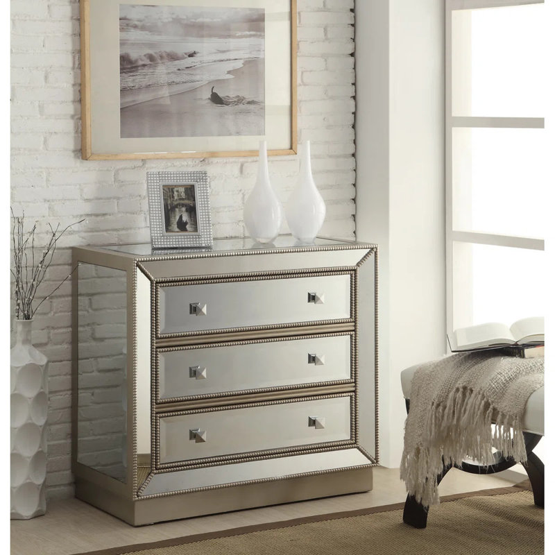 Fonzo Wood 3-Drawer Mirrored Accent Chest