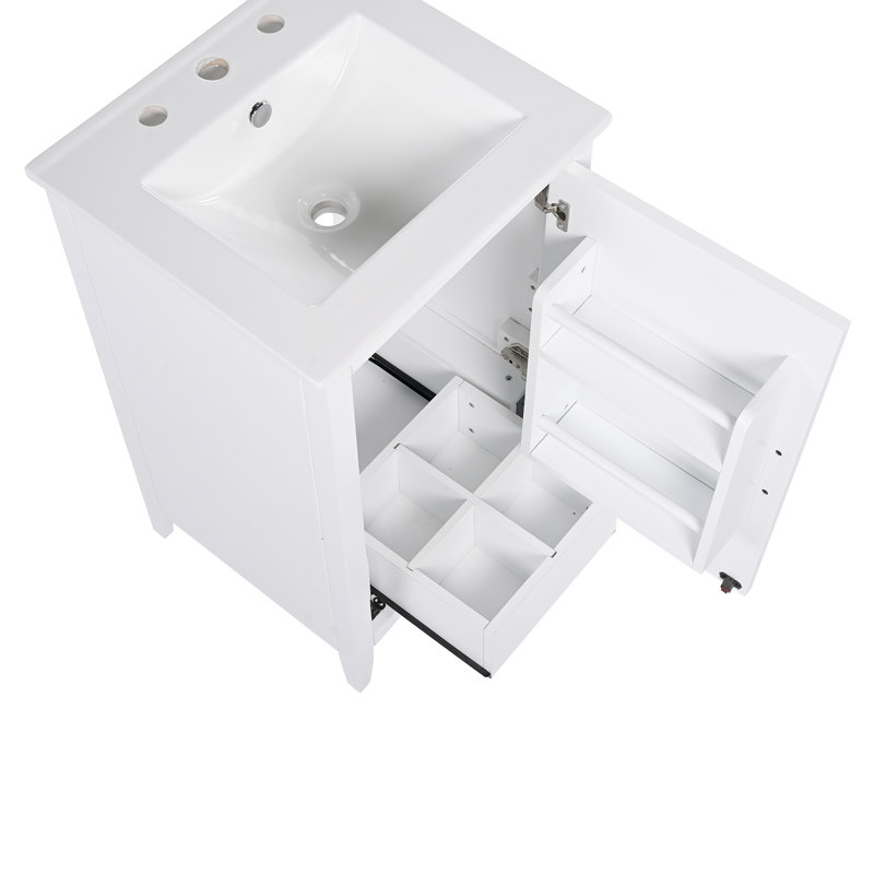 Meuble-lavabo de 20 po avec lavabo en céramique, Blanc